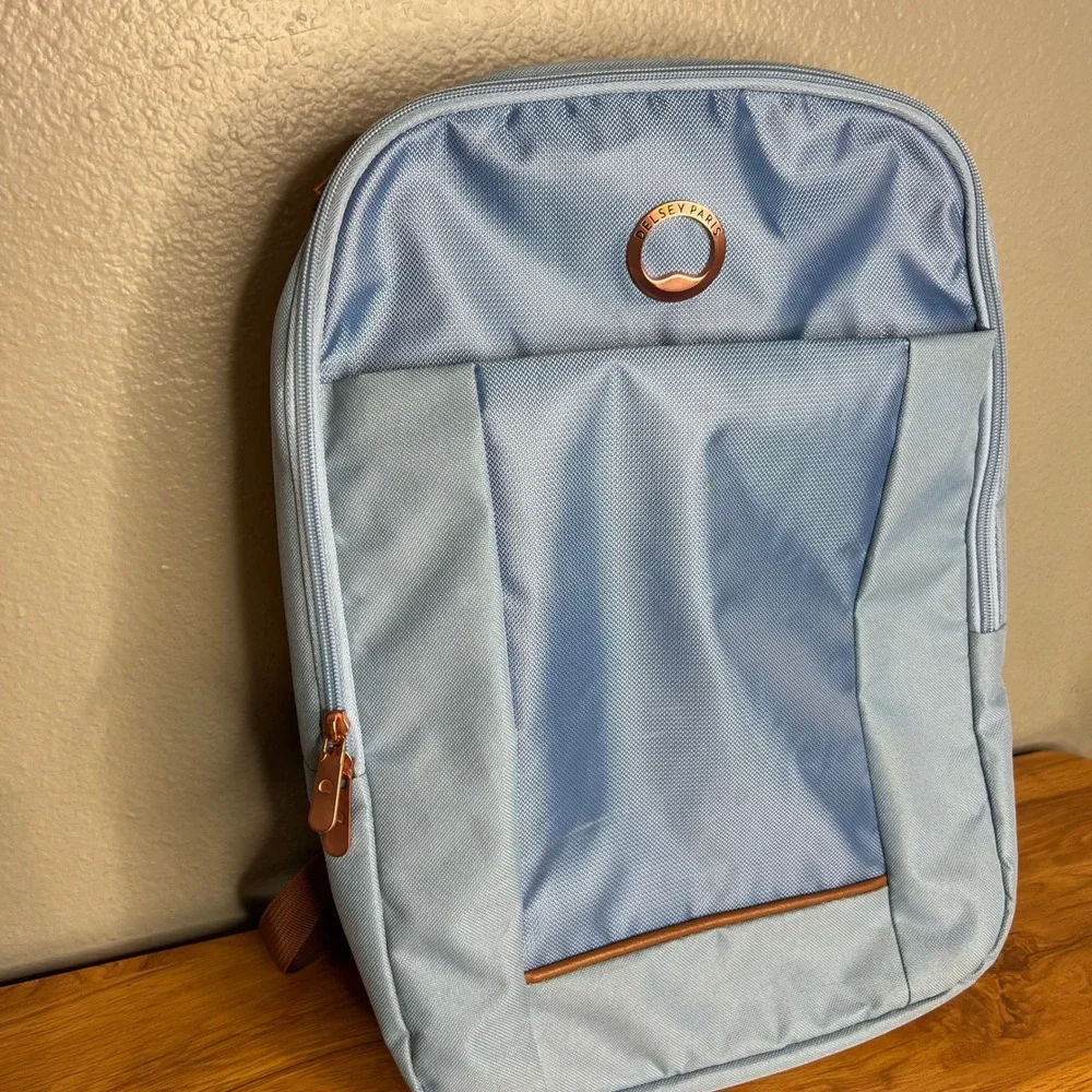 Delsey Paris Ramey Backpack Sky Blue Slim Laptop Travel Bag
